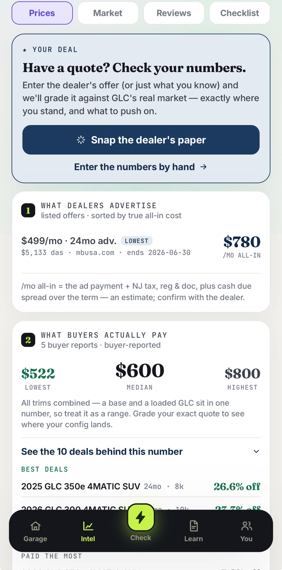 What dealers advertise vs what buyers actually pay — the true all-in cost, not the teaser.